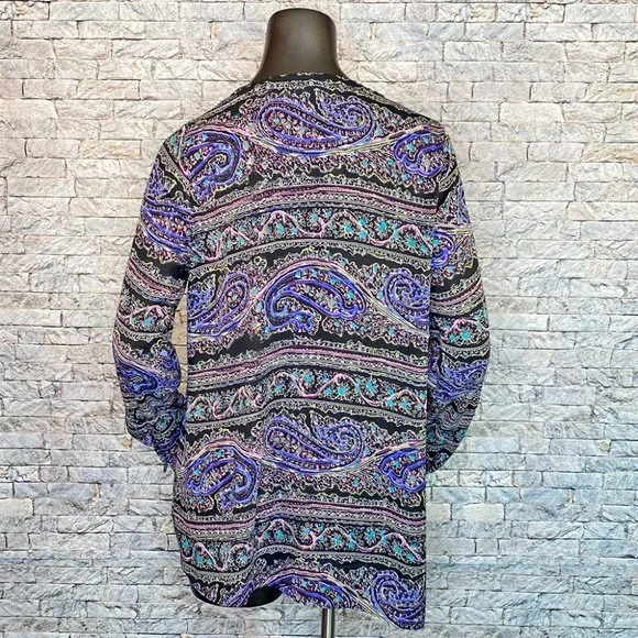 The Limited Long Sleeve Blouse Paisly Print Women's Size Medium V-Neck - Picture 4 of 6